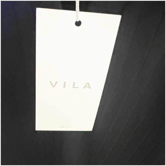 VILA Vipola Black Ribbed Short Sleeve Collard Mini Dress - Sz XS - NWT - Picture 9 of 12